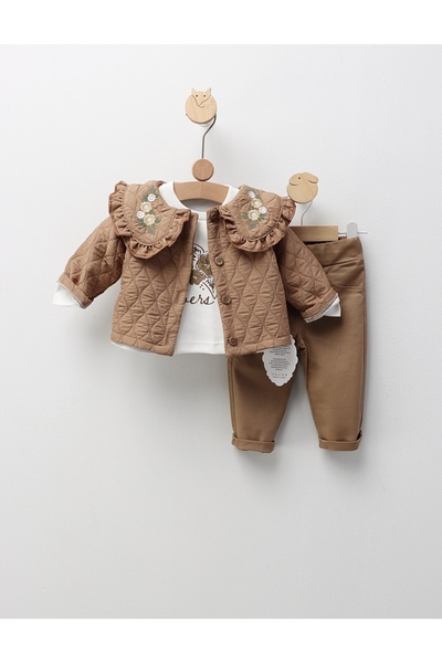 MiniKids Σετ με σακάκι, Marbella Flowers, καφέ