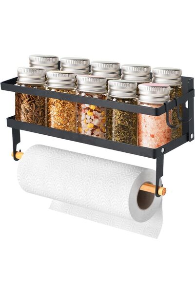 zola Suport metalic pentru condimente, cu suport din lemn pentru rola de pros...