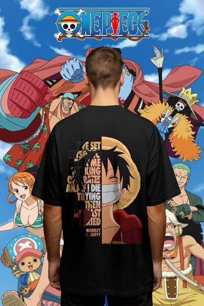 Ninkasiwear One Piece Luffy "King of Pirates" Baskılı Oversize Tişört 24/1 Pamuk