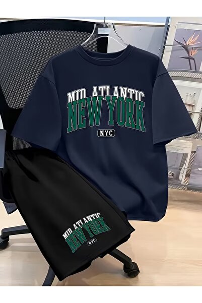 puolikuu Men's Oversized Tracksuit with Shorts - Nevyorkbsk Printed T-Shirt -...