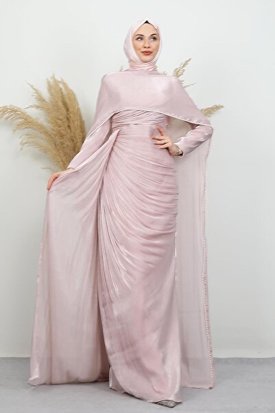 GİYZAMİLA İncili Fular Yoryo Abiye Soft Pembe