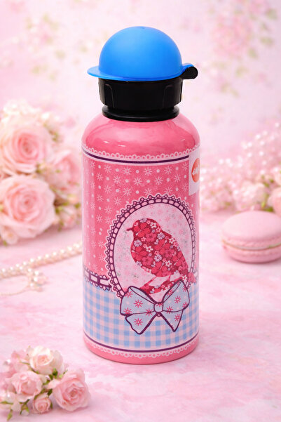 emsa زجاجة مياه ألومنيوم للأطفال من بيرد منقوش سعة 600 مل قطعة واحدة لون وردي