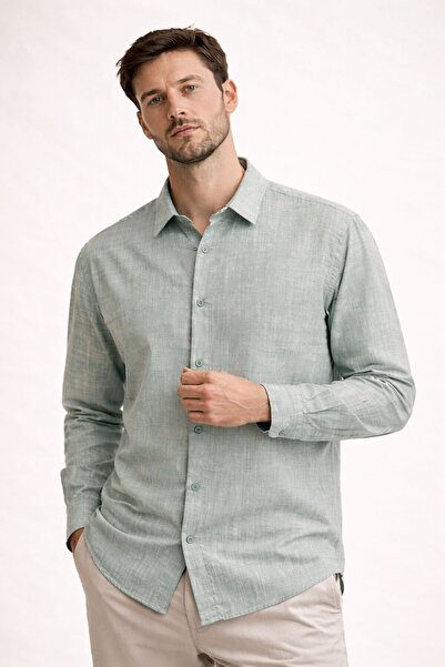 Danger Висококачествена мъжка риза от памук с външен вид на лен, устойчива на...