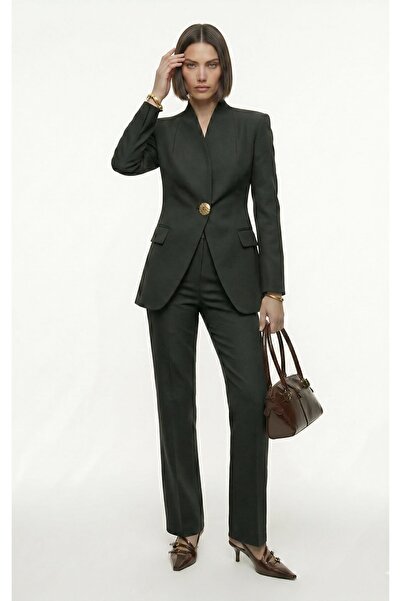 chwain Hakim Lapel Collar Gold Button Detailed Women's Suit – Premium Office ...