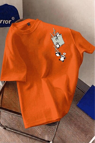 Oksit Μπαμπού Panda Graphic Με λεπτομέρεια τσέπης Κοντομάνικο oversized Unise...