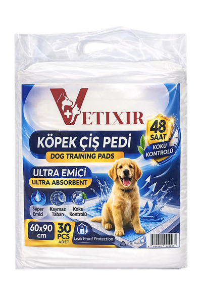 VETIXIR Köpek Çiş Pedi 30’lu Süper Emici Sızdırmaz Kaymaz Tabanlı Köpek Tuval...