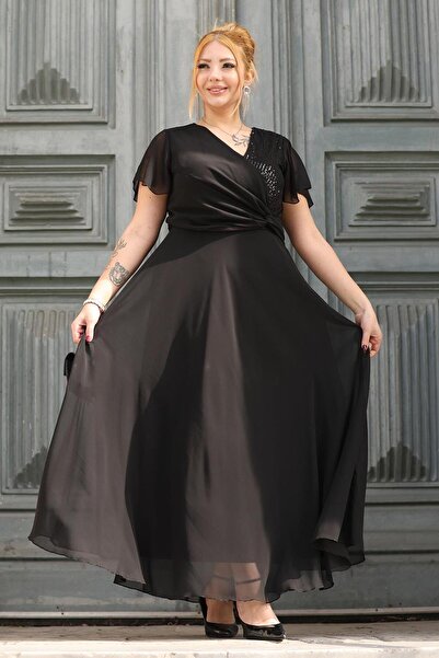 Siyezen Plus Size Sequin Embroidered Chiffon Dress