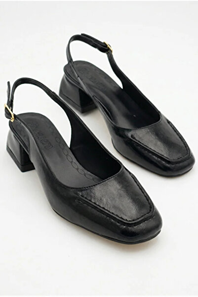 Redoxy Pantofi de damă negri strălucitori, cu design elegant, cu curea la gle...