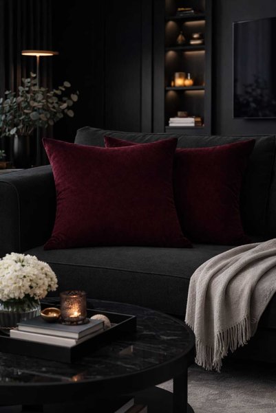 BURCIN HOME Claret Red Cushion Cover 45X45 cm Set of Two D Decorative Cushion Cover Modern Sofa Chair K Cushion