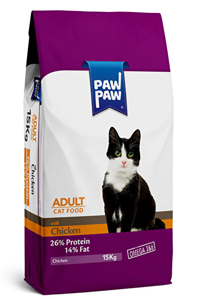 PawPaw Hrană uscată pisici adulte, Premium, cu carne de pui, 15 kg, masă musc...