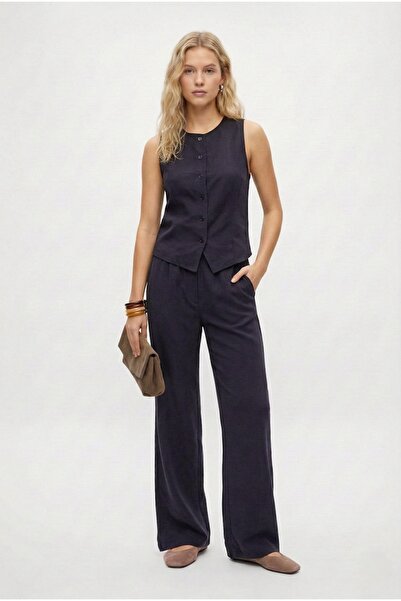 Ritnice طقم نسائي Leya Premium منسوج سترة بنطلون وقميص باللون النيلي