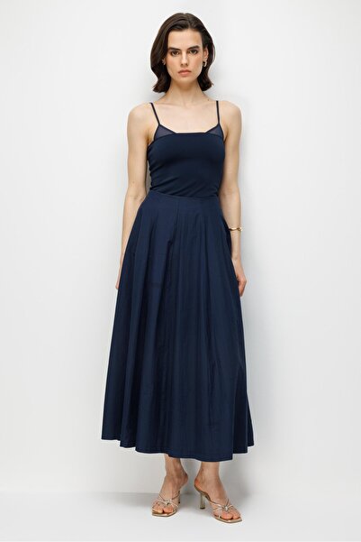 Mixray 4841 Fusta midi elastică plisată pentru femei, albastru marin