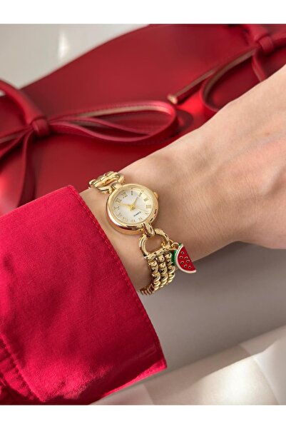 MERW ساعة يد نسائية من جون موديل كاربوز تشارلي موديل ذهبية اللون بسلك معدني