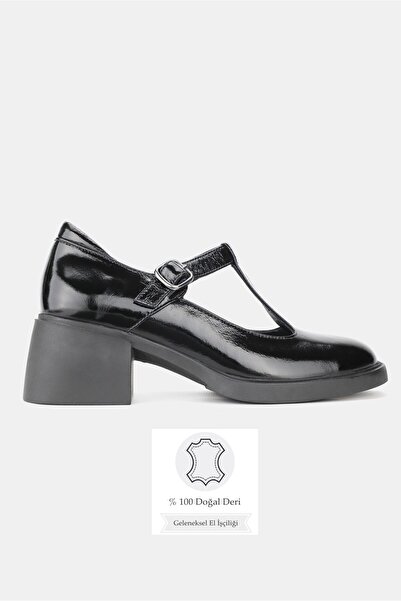 TUNAELLİ Pantofi de damă din piele naturală neagră, cu bandă la gleznă, mărim...