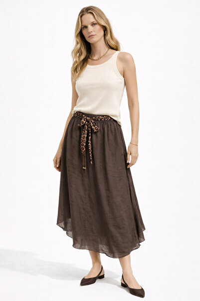 Mixray 4849 Women's Leopard Tie-Dye Detailed Skirt Brown