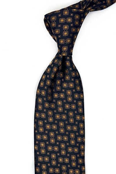 Kravatkolik Black Motif Pattern Classic Tie with Handkerchief Kk13660