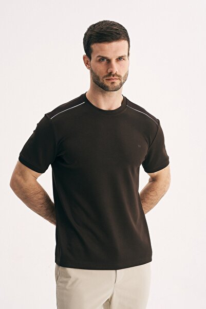 SILVANO Men's Crew Neck Shoulder Striped Detail Regular Fit Short Sleeve T-Shirt