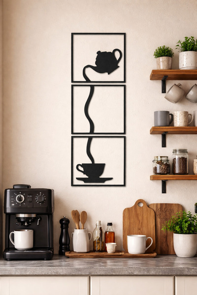 B2 Studio Kahve Köşesi Duvar Süsü 3 Parçalı Coffee Corner Duvar Dekoru Modern...