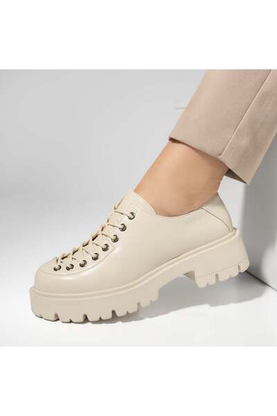 Modlet.ro Women's beige lace-up casual shoes MOD14195