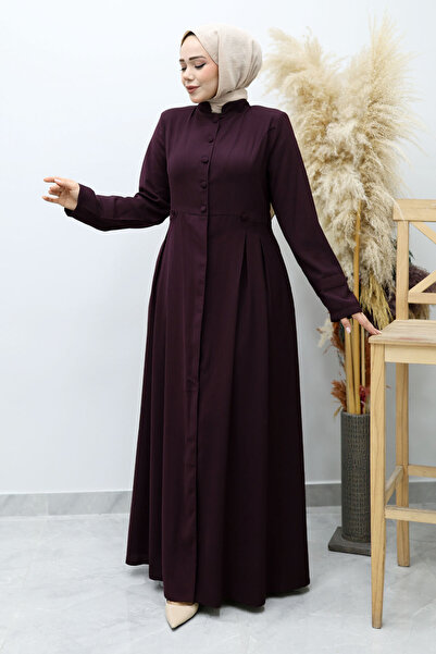 Tesettür Dünyası Buttoned High Collar Ferace Tsd260141 Plum