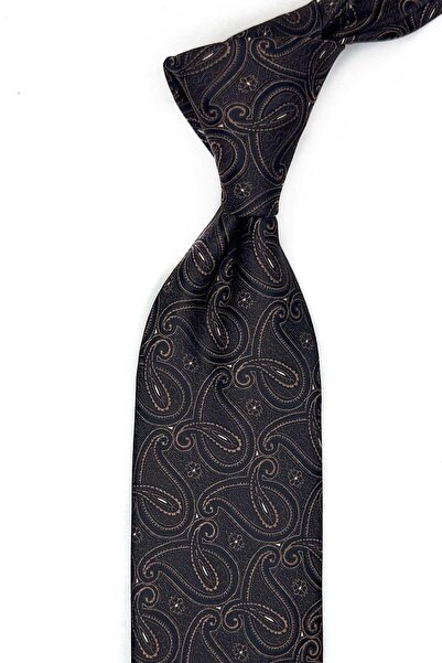 Kravatkolik Black - Yellow Shawl Pattern Classic Tie with Handkerchief Kk13664