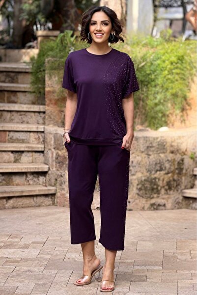 Nevin Kaya Moda Фіолетовий комплект капрі з напівкамінням