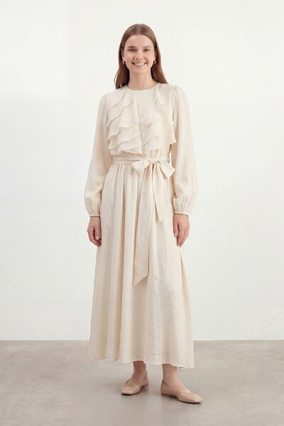 Soul فستان نسائي تفاصيل كشكش حزام لي منسوج - 32485ELB - ستون