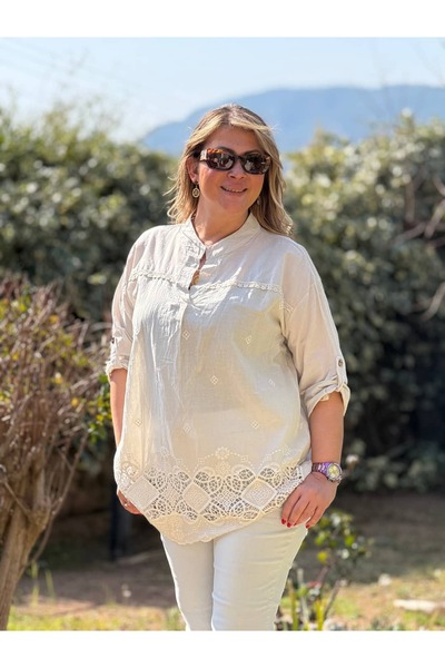 Punta Otantik Yg85187 Italian D Lace I Coton Blouse Cream