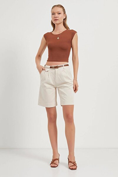 TENA Women's Stone Waistband Belt Pack Lycra Gabardine Midi Shorts