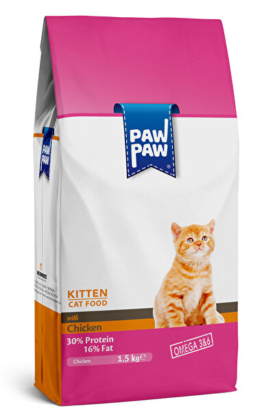 PawPaw Hrană uscată pisici junior, Premium, cu carne de pui, 1.5 kg, creștere...