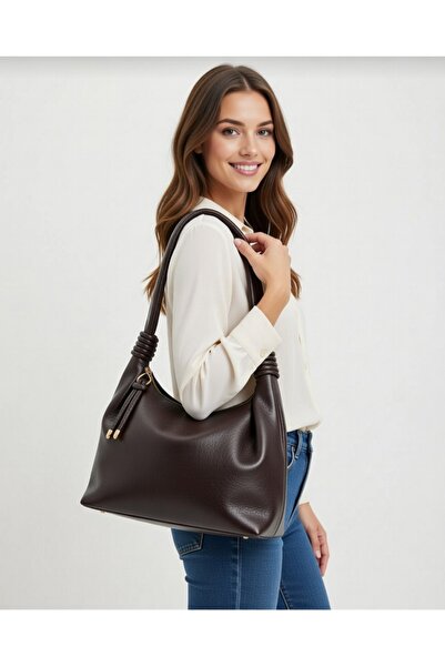 La'Graccia Women's Soft-Textured Knotted Handle Brown Hand and Shoulder Bag Bag