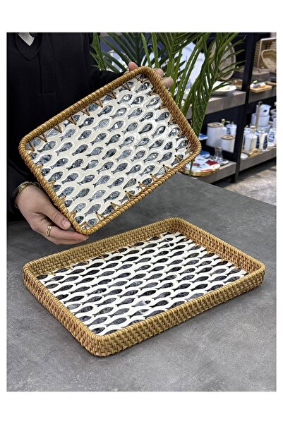 Doğudeko Bamboo 2-Piece Pearlescent Rectangular Tray