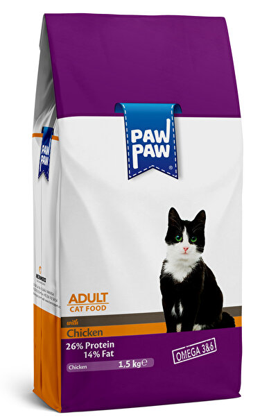 PawPaw Hrană uscată pisici adulte, Premium, cu carne de pui, 1.5 kg, masă mus...