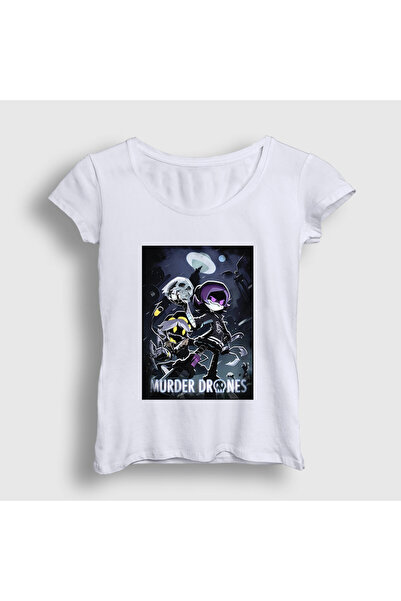 Presmono Women's White Poster Murder Drones T-Shirt 608908Tt