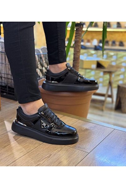 Parlak Hakiki Deri Metal Detaylı Günlük Sneakers Ayakkabı