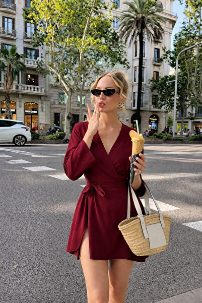 COMBİNE MİCHAİL Ženski letnji Osnovni kimono sa pojasom u bordo boji