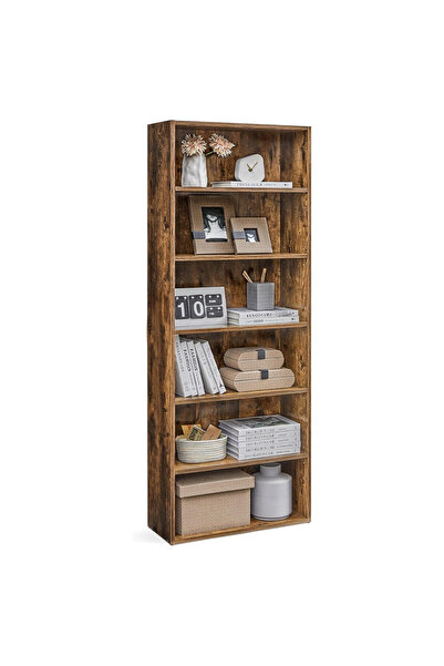 Mahmayi خزانة كتب خشبية من VASAGLE بستة أرفف قابلة للتعديل، لون خشب البلوط ال...