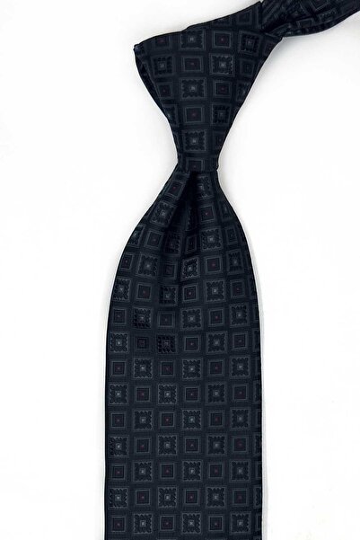 Kravatkolik Black Motif Pattern Classic Tie with Handkerchief Kk13632