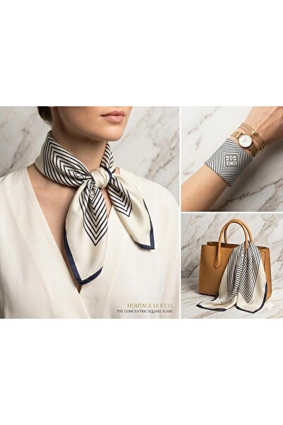 MAESTRO WOMAN Kadın Krem Çizgili Saten Fular 70x70