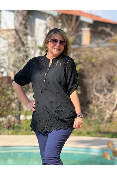 Punta Otantik Yg85187 Italian D Lace I Coton Bluz Siyah