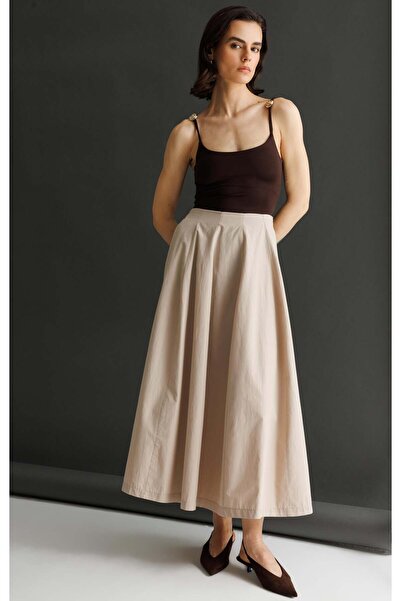 Mixray 4841 Fusta midi elastică plisată pentru femei, tip parașută, Stone