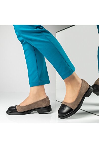 Modlet.ro Women's khaki suede ballet flats MOD14200