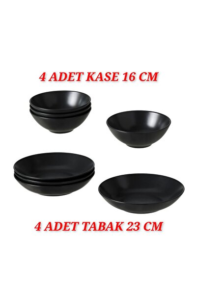 IKEA 4 Adet Yemek Tabağı Çap 23 Cm Çukur Tabak 4 Adet Kase Çap 16 Cm Çorba Ka...