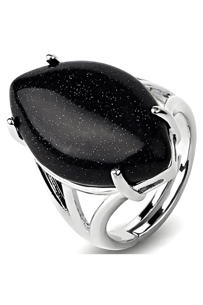 ZODIACOOL Goldstone ring, large marquise stone, stainless steel, adjustable t...