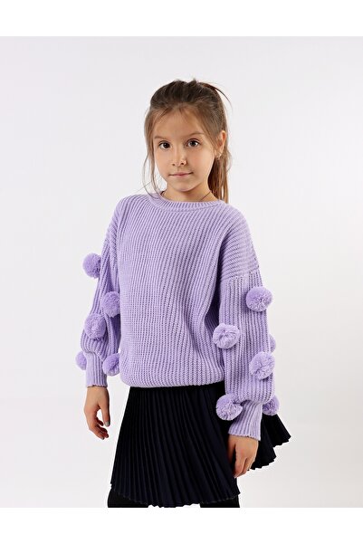 MiniKids Knitted sweater with tassels, purple pattern