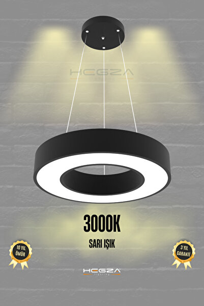 Hegza Lighting ANELLO 40cm Ledli Modern Sarkıt LED Avize (Siyah Kasa - Sarı I...