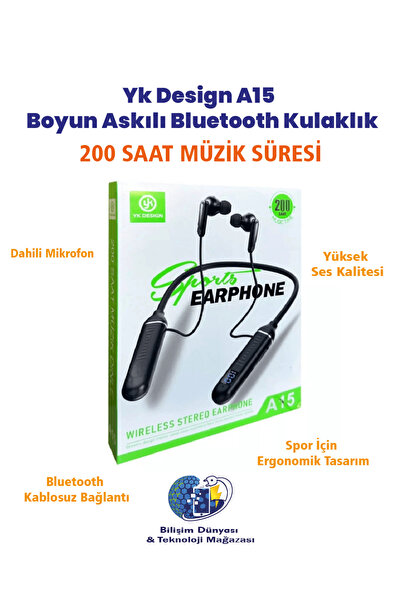YK Design A15 200 Saat Boyun Askılı Bluetooth Kulaklık