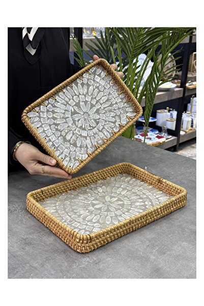 Doğudeko Bamboo 2-Piece Pearlescent Rectangular Tray