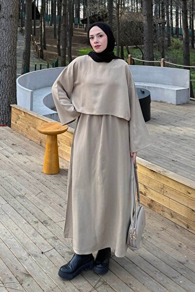 lamelif Skirted Hijab Suit Beige
