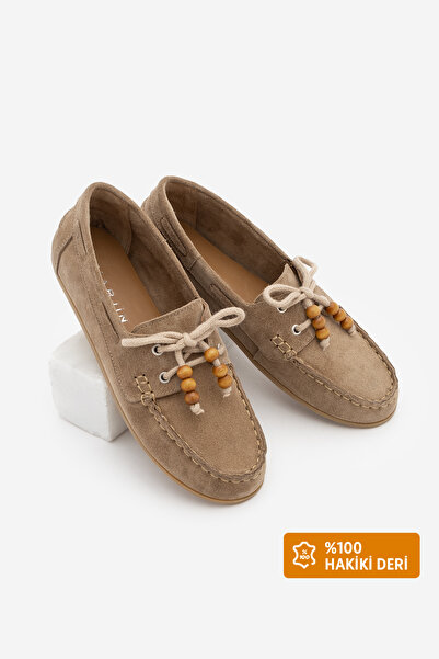 Marjin Kadın Hakiki Deri Bağlamalı Makosen Fiyonklu Boncuklu Loafer Günlük Ay...